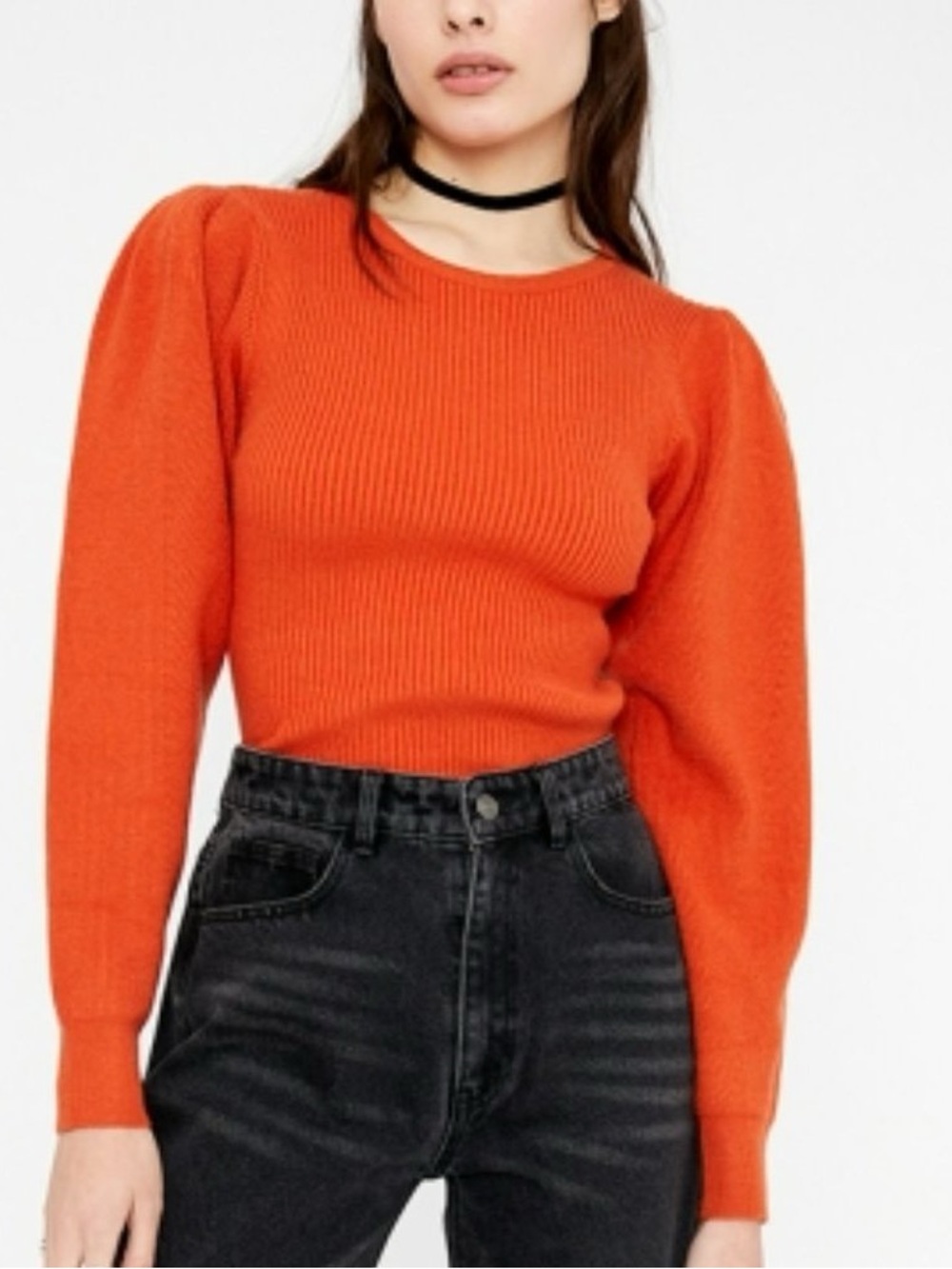 Wild Pony Black Ribbed Puff-Sleeve top